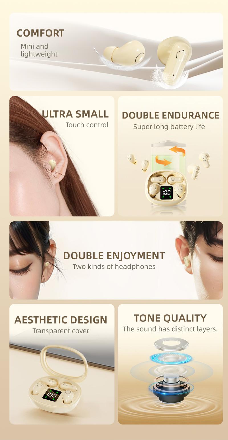 4-in-1 wireless earphones with LED display, stereo sound system, long battery life, transparent shell, couple's game gift, electronic earphones Earbud Wireless In-Ear Bluetooth Earphones