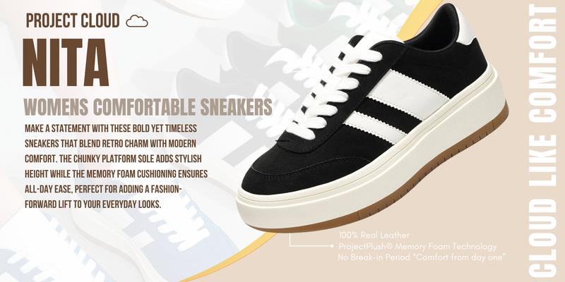 Project Cloud Women's | Lace-up Memory Foam Sneakers Round Toe Platform Women Walking Shoes Non-Slip Casual Sports Shoes Girl Footwear - Nita Low Top Trainer Breathable Versatile