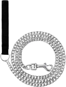 Chain Heavy Duty Metal Dog Leash 6FT Stainless Steel Cuban Link Chain Labor Chew Proof Pet Leash Chain with Soft Padded Handle for Medium Big Dogs Walking,Traffic Training Traveling(20-100 Lbs) Sliverdew