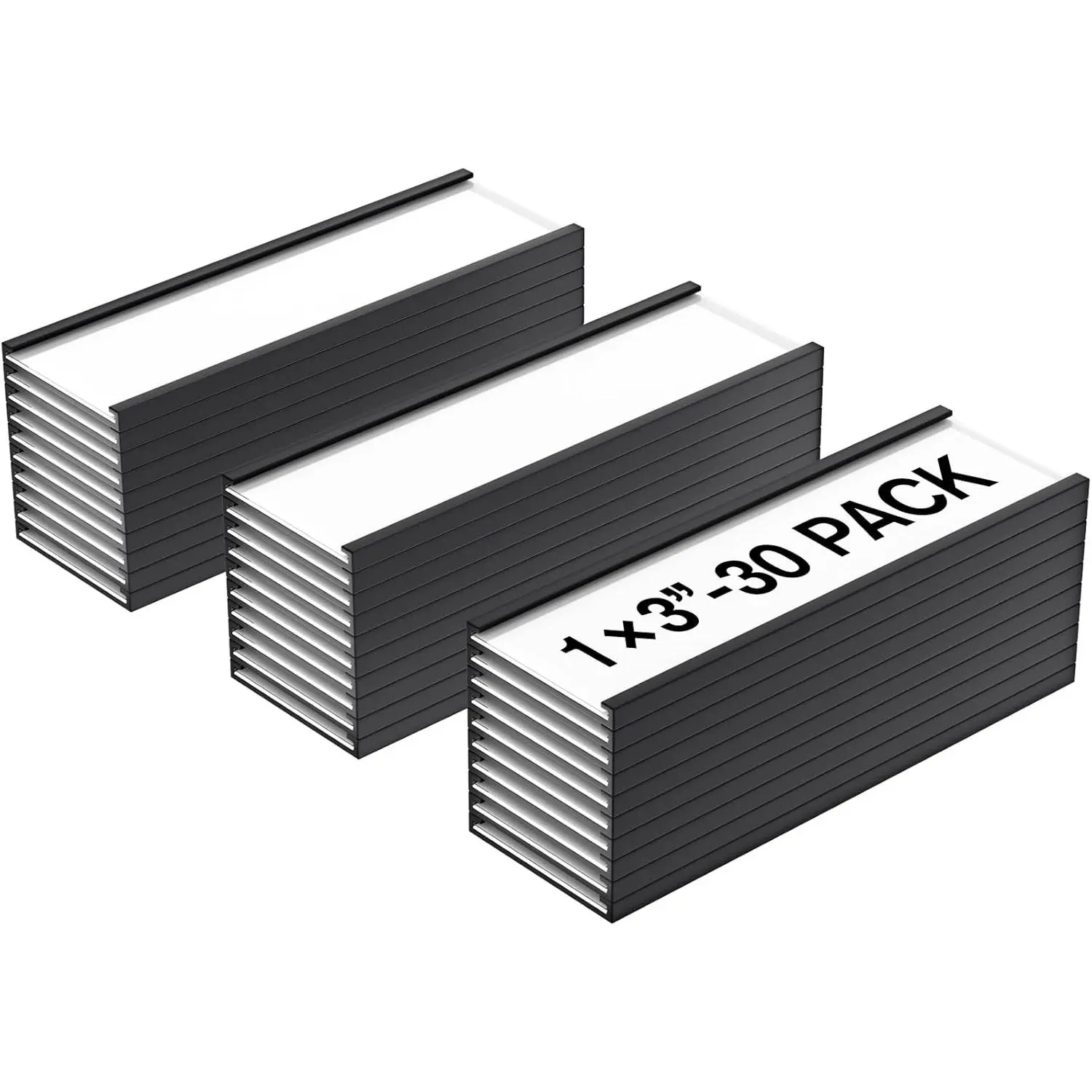 MaxGear C-Channel Magnetic Label Holders (1x3 in, 30 Pack) - Reusable Office Organizing Accessories with Easy-Insert C-Channel Design, Effortless Label Updates for Library, Locker Shelf