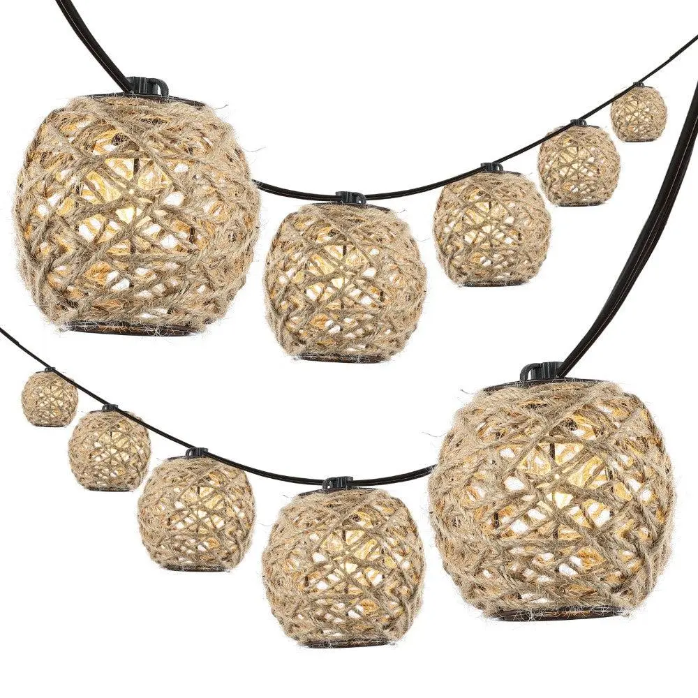 JONATHAN Y Oahu 10-Light Indoor/Outdoor 10ft Rustic Coastal Incandescent C7 Globe Hemp Rope String Lighting with Suction Cups, Bohemian Style Rustic Look for Patio, Balcony, Living Room Decor, Deck, String Lights