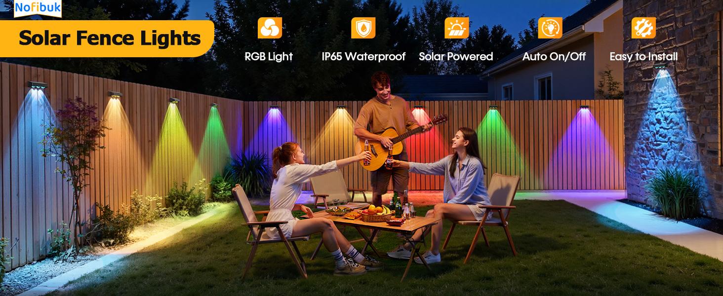 Nupostai LED Solar Lights Outdoor Waterproof 8 Fixed Colors & RGB Changing 3-Heads Concave Lens IP65 for Fence Step Wall Backyard Deck Patio Railing Pool Porch Garden Pathway Decorative