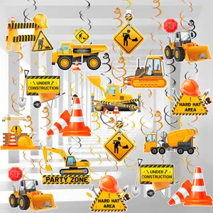 Construction Hanging Swirl Decorations, 32 Pcs Construction Birthday Hanging Swirl, Construction Party Swirls Construction Themed Hanging Swirls for Construction Birthday Party Supplies