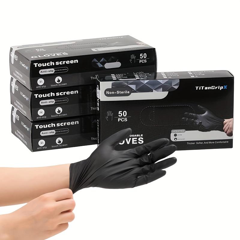 50pcs Pack, Black Pure Nitrile Disposable Gloves, Durable Household Cleaning Gloves Suitable for Kitchen, Tattoo, Beauty Salon, Bathroom, Cleaning Supplies, Thickened Design, Latex-Free, Available In Large, Medium, And Small Sizes, Local Warehouse