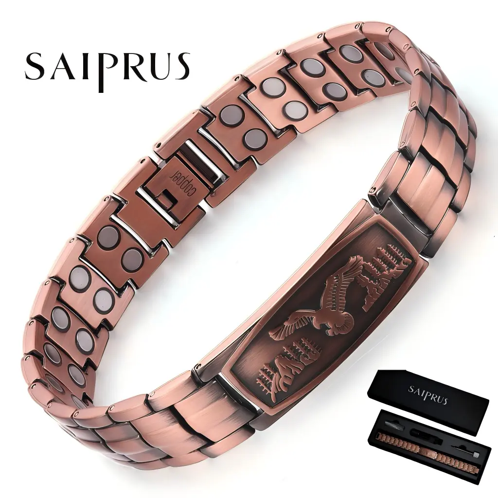 SAIPRUS Men's Adjustable Pure Copper Magnetic Bracelet with 3500 Gauss Effective Magnets & Magnetic Clasp, Gift Box Packaging, Stylish Modern Costume Jewelry Accessory, Ideal Gift