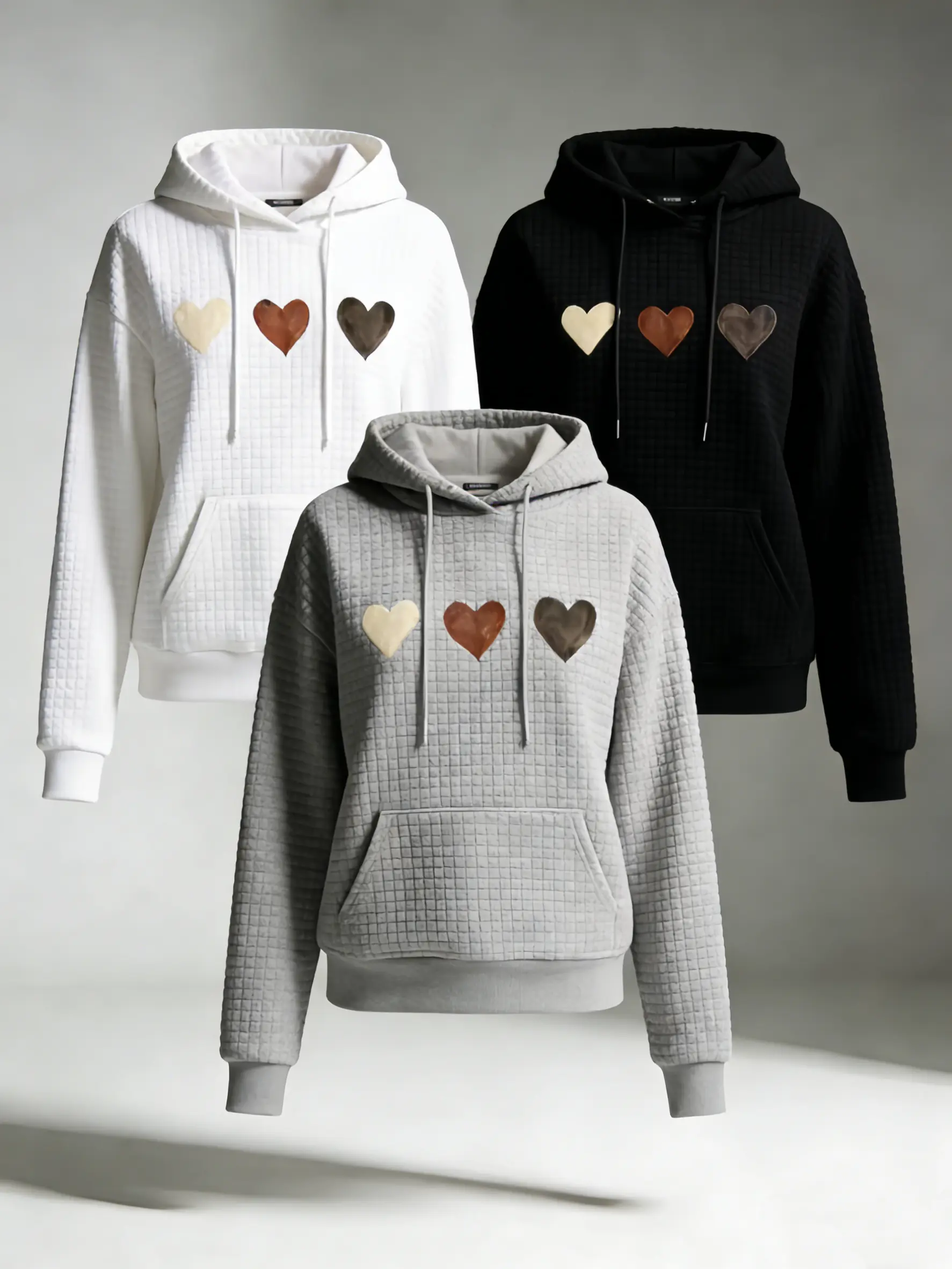 Women's clothing Heart & Patchwork Print Pullover, Casual Wear with Drawstring Hood & Relaxed Fit, Machine Washable, Waffle Fabric Women's Fashion Hoodie,Sweatshirt for Women,Summer Outfits for Women