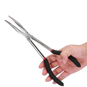 4PCS Long Reach Pliers Set - 11" Needle Nose, 45 & 90 Bent Nose, Diagonal Pliers for Narrow Spaces