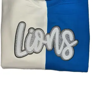Lions split colored embroidered sweatshirt, embroidery, appliqué, womenswear, glitter