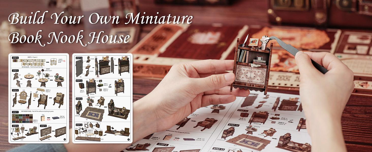 CUTEBEE Bookshop Memories Dollhouse Kit - Black Friday & Christmas Gift DIY Miniature House for Adults Teens Beginners, Vintage Bookshelf Decor, Step-by-Step Instructions, 137 Components, Perfect Gift for Family Friends
