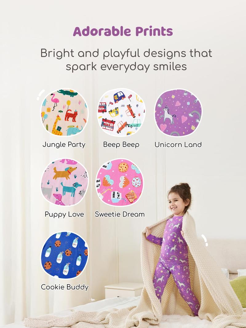 PATPAT Bamboo Viscose Pajama Sets for Toddler Boys & Girls Baby Kids, Ultra-soft Snug fit Pjs Sleepers for Birthday Holiday