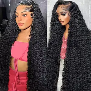 13x6 Curly Wave Lace Front Wigs 180 Density Brazilian  Hair Natural Look Glueless 28 Inch Water Wave Style Human Hair HD Transparent Swiss Lace Frontal Wigs
