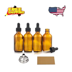 4 Pack, 2 oz Bottles with Dropper & 1 Funnel & 4 Labels - 60ml