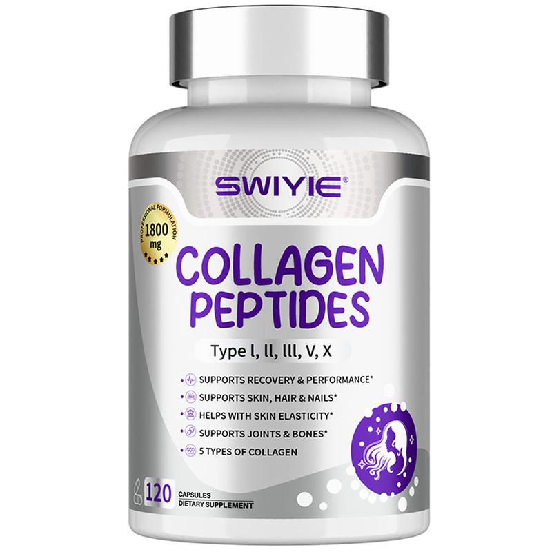 SWIYIE-Multi Collagen Peptides Capsules 1800mg, Hydrolyzed Collagen Supplements for Women & Men with Types I, II, III, V & X, Collagen Protein Supports Skin Nails Bones & Joints | 120 Count