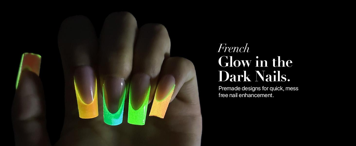 SXC Cosmetics X-Pro Tips French Tip Press On Nails - Vibrant Pastel Glow in the Dark Series Starter Kit Acrylic Soft Gel System Matte Finish Manicure