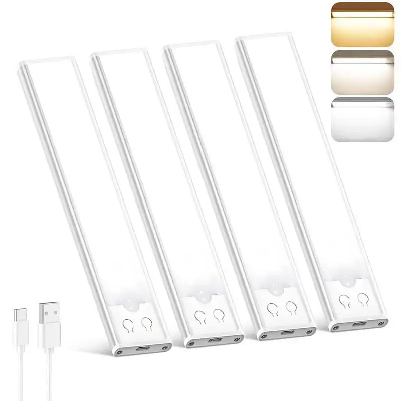 4-Pack Cordless Lamp Motion Sensor Under Cabinet LED Lights - 76-LED, 1500mAh USB Rechargeable Magnetic Dimmable Flexible Abs Plastic Strip, Wire-Free Electronic Lamp for Kitchen, Closet Home Decor Super Hero Birthday Supplies, Cabinet Lighting