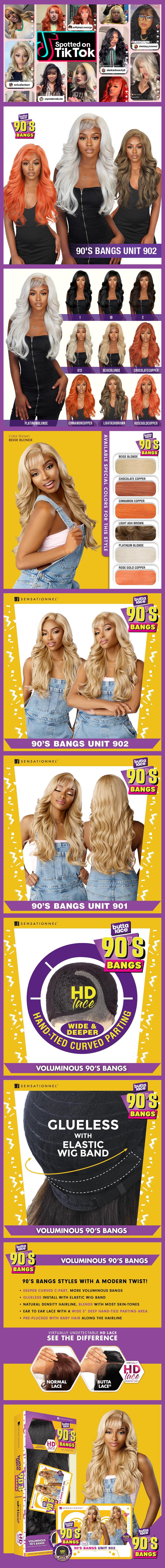 Sensationnel HD Lace Front Wig Long Hair Butta Lace Glueless 90'S Bangs Unit 902