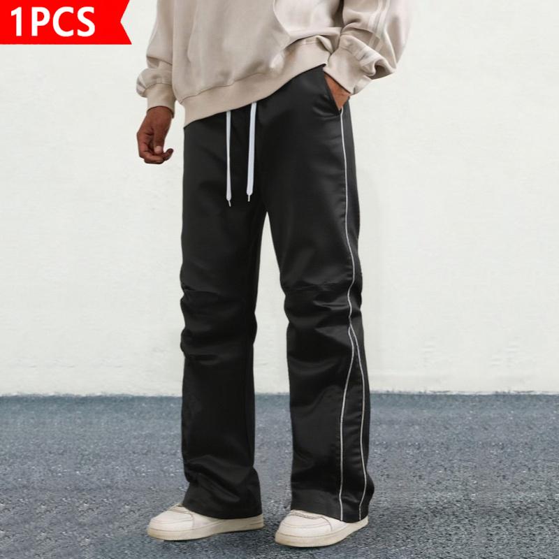 Men's Stacked Track Pants 2-Pack - Streetwear Hip Hop Contrast Piping Wide Leg Pants, Drawstring Waist Casual Baggy Trousers, Lightweight Satin Fabric for Daily Wear, Hip Hop & Street Style. Beige Crewneck Men's Stacked Track Pants 2-Pack - Streetwear Hip Hop Contrast Piping Wide Leg Pants, Drawstring Waist Casual Baggy Trousers, Lightweight Satin Fabric for Daily Wear, Hip Hop & Street Style. Beige Crewneck
