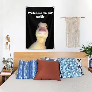 Welcome to My Crib Flag，2x3 Feet Tapestry Funny Poster Durable Man Cave Wall Flag with Brass Grommets room decor for bedroom Banner slogan
