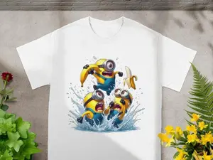 Funny Minions Big Banana Water Splash Antics Despicable Me 2D T-Shirt, Nostalgia 2D Print T-Shirt, Cartoon Network Shirt, Gifts for Cartoon Fans #Minions#CartoonNetwork #NostalgiaCore #DespicableMe#GraphicTee #StreetwearUS
