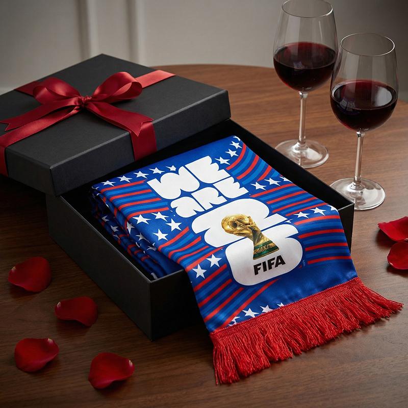 Officially licensed FIFA scarf,  polyester material, soft and comfortable, perfect Valentine's Day gift, shop now, unisex design.