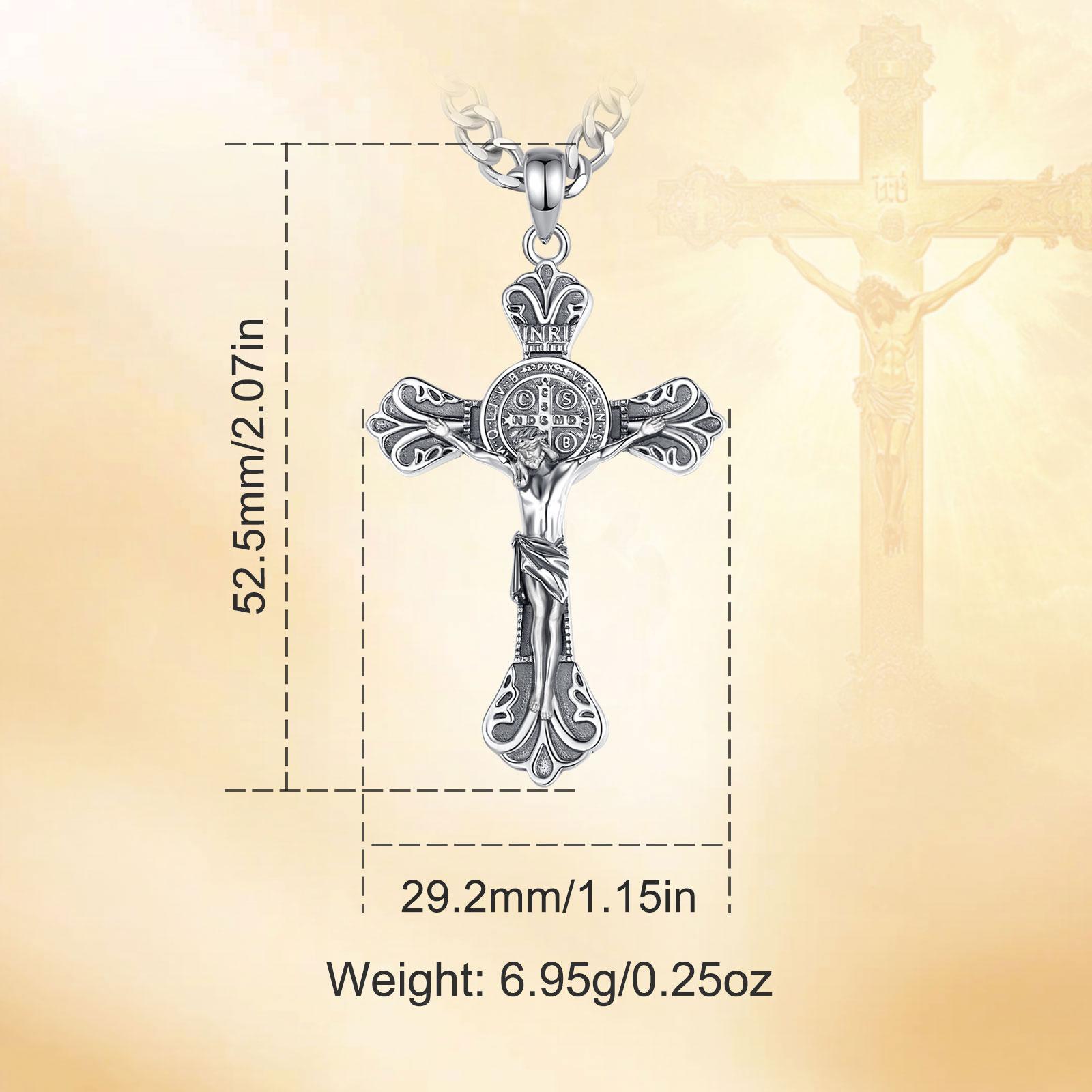 Eudora S925 Sliver St Benedict Pendant Necklace, San Benito Cross Medal for Him, Vintage Saint Benedict Amulet, Catholic Protection Amulet, Christian Jewelry Gift