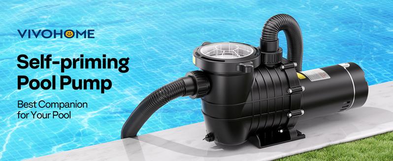 VIVOHOME 2.0HP 6500 GPH 115V Pool Pump, Self-Priming Energy Saving, 1.25" & 1.5" & 2" Inlet w/Strainer Basket for In/Above Ground Pools