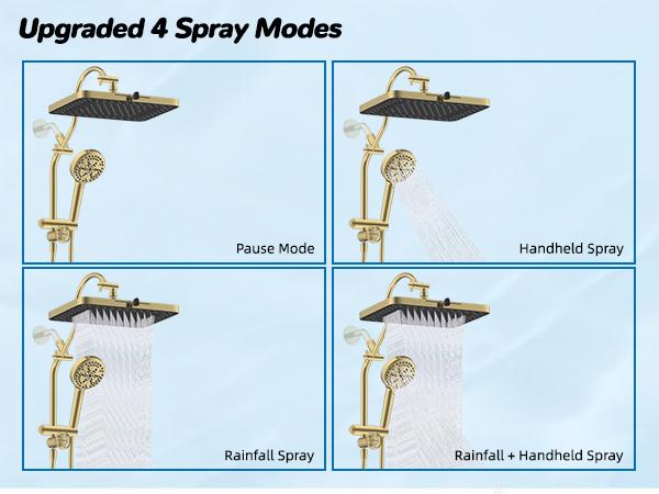 Hibbent cUPC Certified 13'' Shower Head Combo, High Pressure 5 Spray Rainfall Showerhead, 10 Spray Handheld, All Metal Easy Reach 4-way Diverter Arm with Pause Mode, 71'' Hose and Holder, Brushed Gold