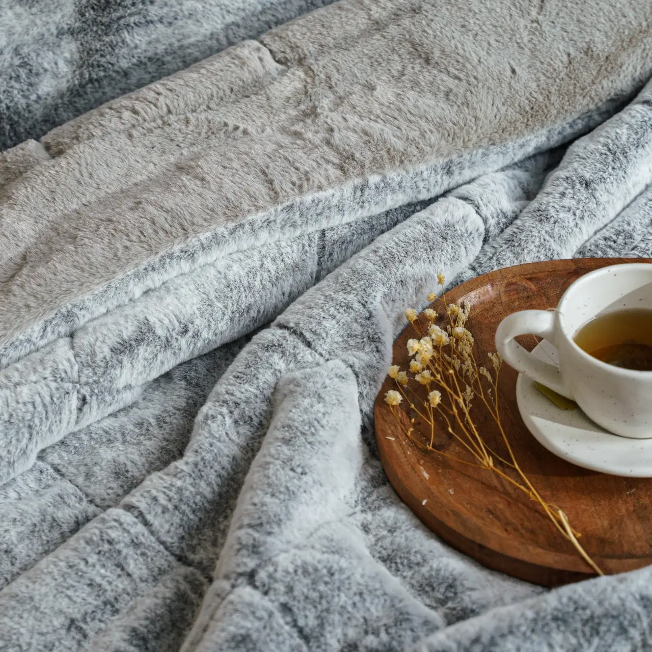 The Sanctuary Quilted Faux Fur Comforter Set - Silver Frost