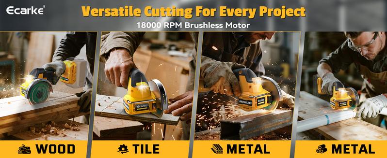 4" Cordless Brushless Cut-Off Tool Compatible with DeWalt 20V Battery, 【Battery NOT Included】, with 4pc 4" Blades for Metal, Wood, Tile & Plastic