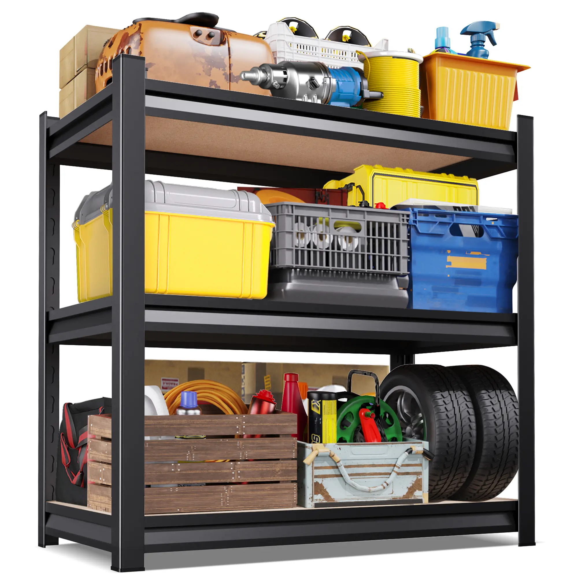 MDF Metal Shelving Unit, 33.5-inch Heavy-Duty 3-Tier Storage Rack, Adjustable Metal Shelving, Practical Tool Organizer for Garage Organization, Suitable for Basement, Storage Room, Kitchen, Warehouse, Supermarket, DX15.7" Wide x 35.7" High