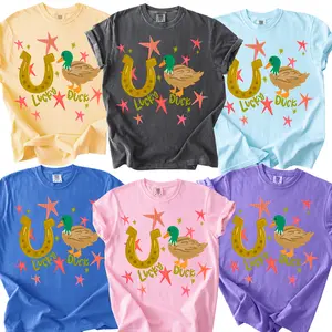 Lucky Duck Tshirt, Preppy look, Duck, Graphic Tee, funny pun shirt, Trendy style, Girly top, Boutique pullover, Preppy Stars, Lucky