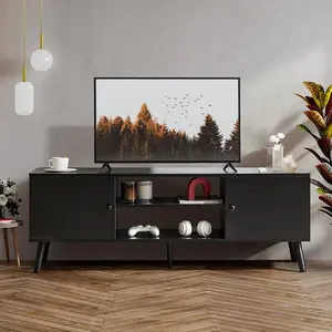 GIANNA Mid-Century Modern Wooden TV Stand for 55-60” TVs, 2 Storage Cabinets, Adjustable Shelf, Cable Management, Sturdy Legs, Easy Assembly