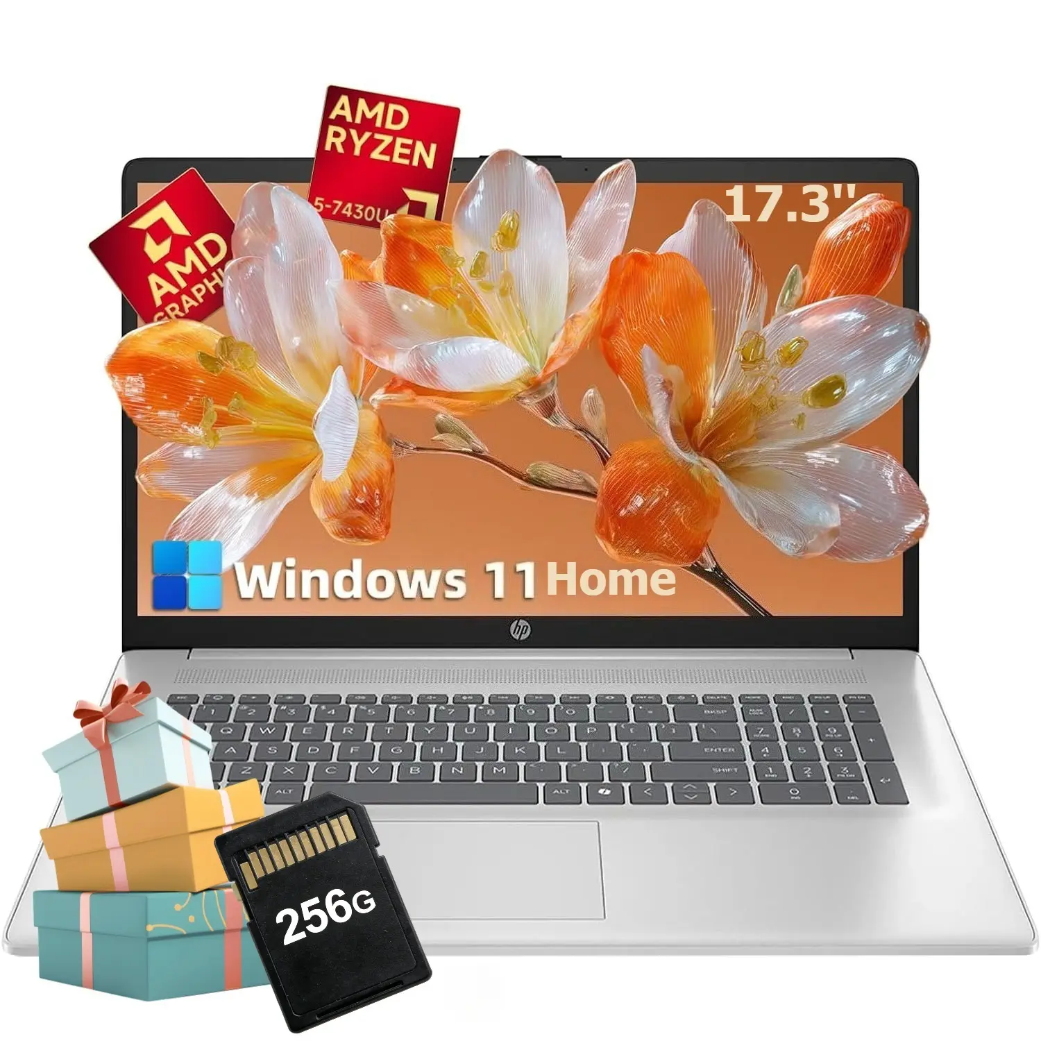 HP 17.3" Student&Business Laptop | Copilot AI | Ryzen 5 7430U | 32GB RAM | 512GB SSD | Win11 Home | Numeric Keyboard | Type-C | Bundle Accessory