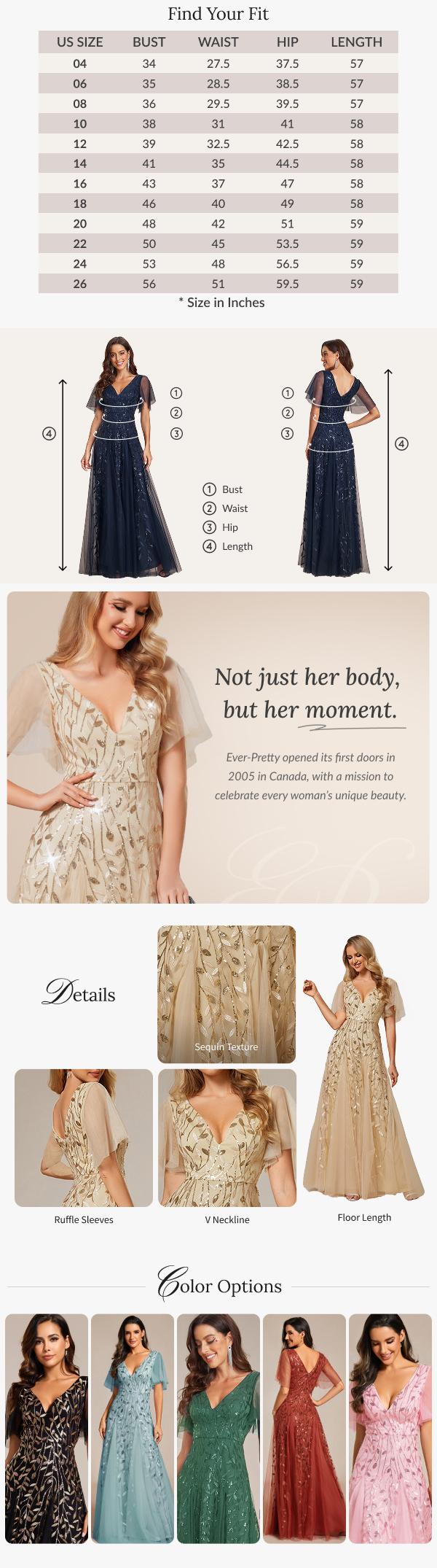 Ever-Pretty 2026 Valentine dress Spring  Dress ,Women's Shimmery Elegant  Sequin Maxi Dress with Ruffle Sleeves for women dress, Gorgeous Comfort Basic Glitter Sparkly ,Formal dress,0736 Womenswear ,Evening dress