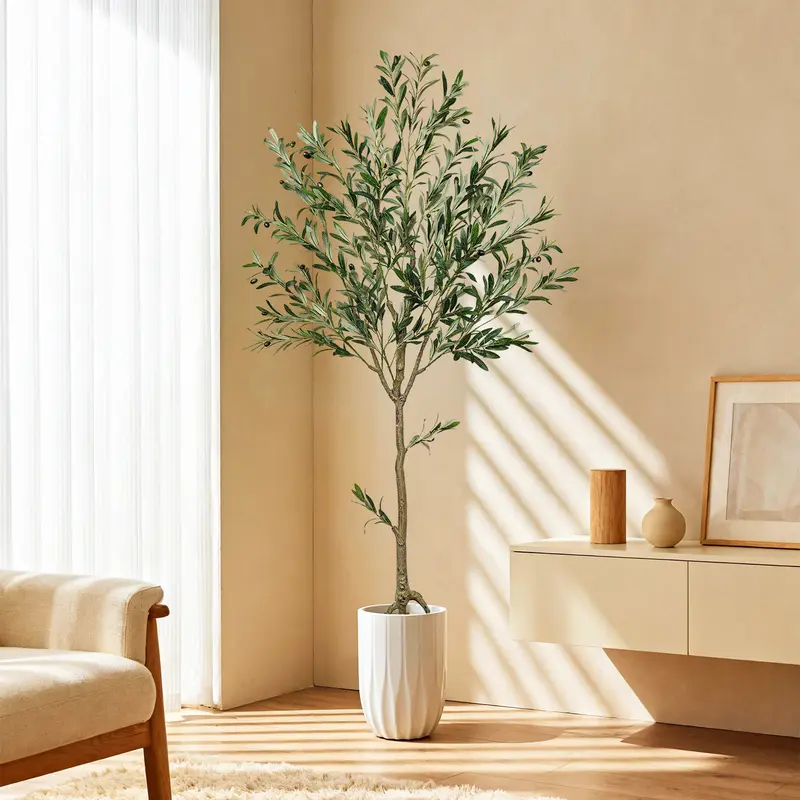 6/7/8FT Realistic Artificial Olive Tree, Tall Faux Silk Olive Tree in Pot, Modern Indoor Floor Plant for Home, Living Room & Office