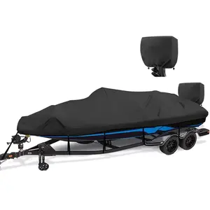 1200D Waterproof Boat Cover - Fits 16' to 18.5' ft Bass, V-Hull, Tri-Hull, Fish & Ski, Runabout Boats - Heavy Duty Canvas Black