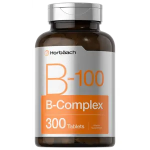 Horbäach Vitamin B-100 Complex | 100% of Daily Value | 300 Tablets | Vegetarian, Non-GMO, and Gluten Free Supplement