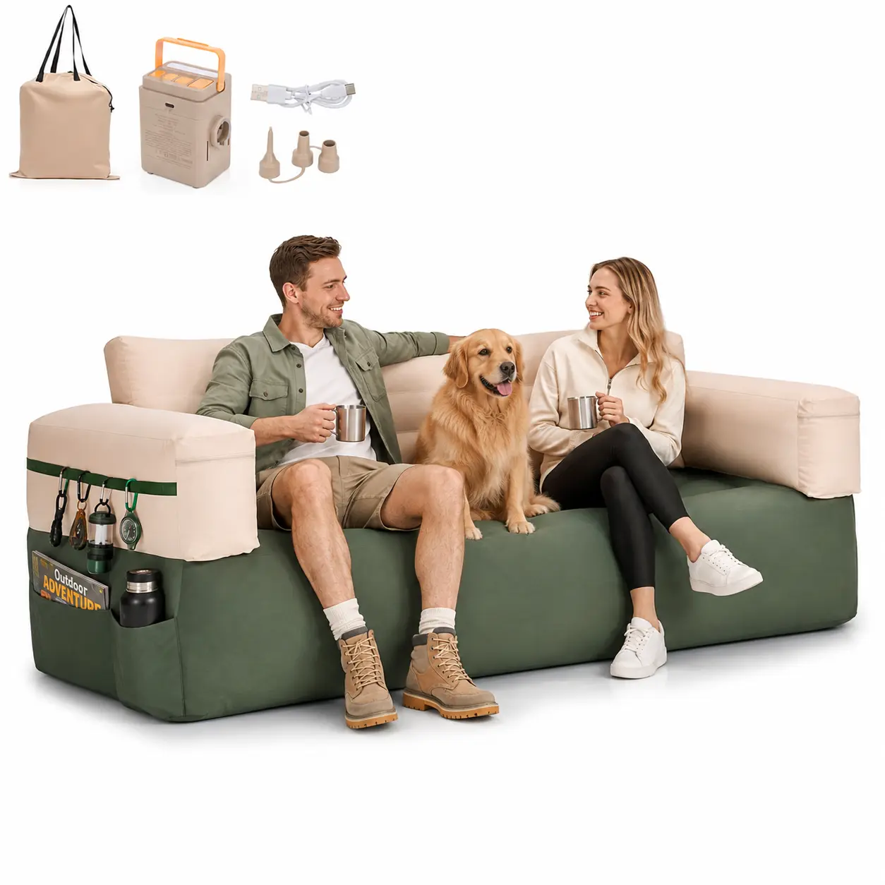 Docred Inflatable Couch with Built-in Pump, Durable Wind & Water Resistant Comfy Air Sofa, Portable Blow-Up Lounger for Camping, Tailgate, Backyard, Indoor & Outdoor Use