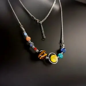 Solar System Necklace, 8 Planets, Natural Stone Beads