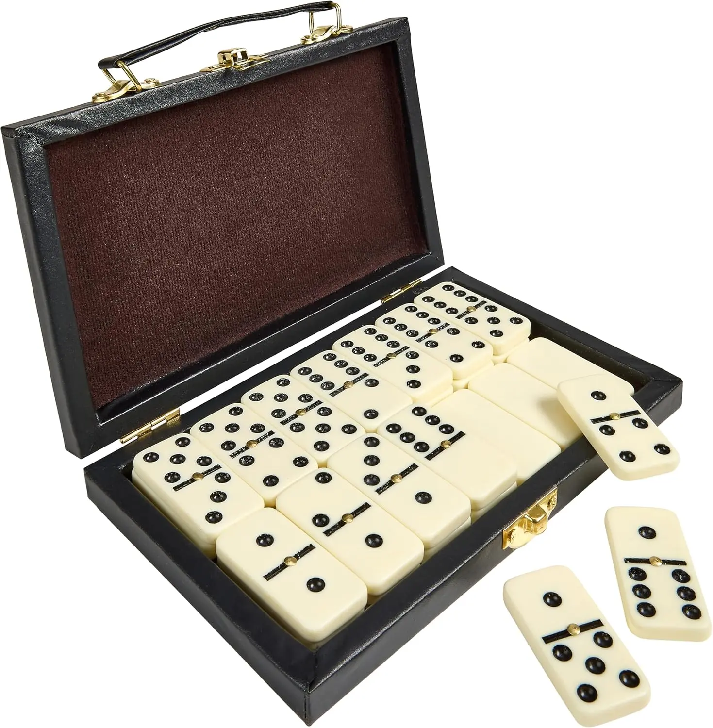 Playbees Premium Double Six Dominoes Set 28 Classic Tiles in Faux Leather Case Fun Educational Toy for Kids Boys Girls Classroom Kit Classic Game Blocks Durable