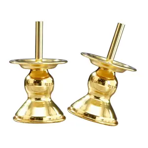 Pack of 2 Alloy Prayer Candle Holders for Home Temple Decorations Altar Candlesticks