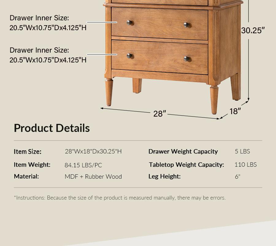 HULALA HOME Griselda Transitional 3-Drawer End Table with Hidden Compartment, Pull-Out Tray & Power Outlet  Solid Wood,Table