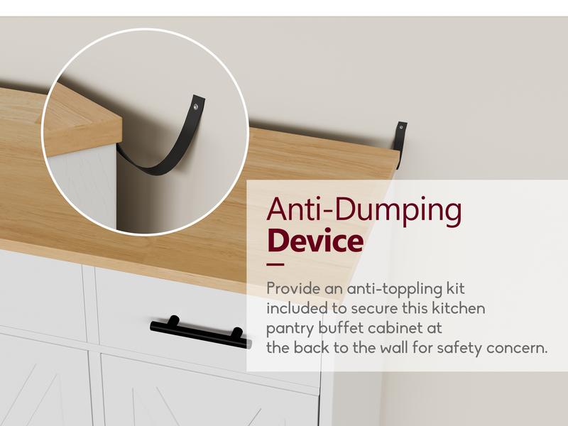 Walsunny Kitchen Buffet Sideboard Cabinet with 4 Doors and 3 Drawers, Entryway Adjustable Storage Shelf, Farmhouse Coffee Bar Cabinet for Kitchen, White