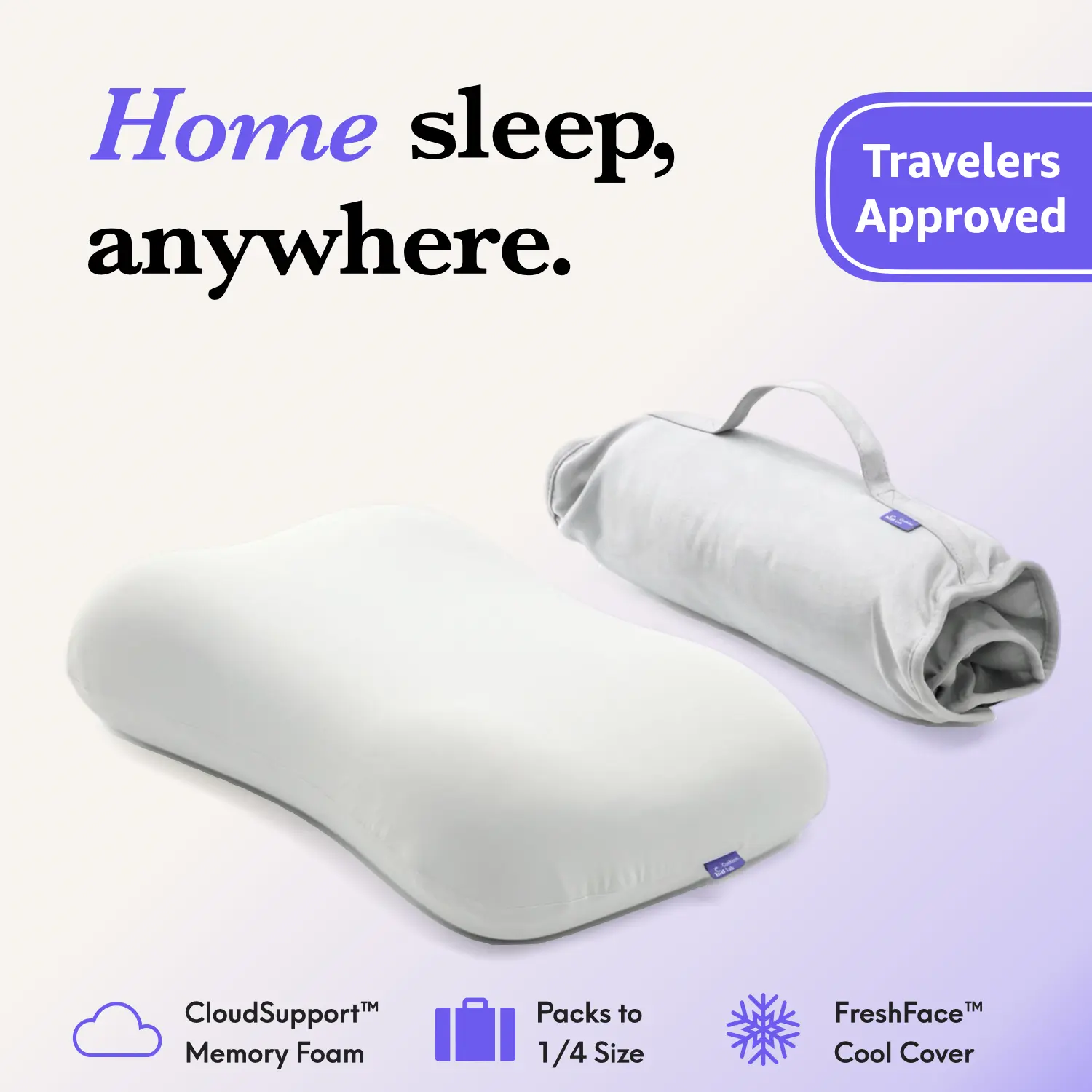 Cushion Lab | Travel Deep Sleep Pillow — Home Sleep, Anywhere — Lay-down Memory Foam Pillow for Hotels, Travel, Camping & Road Trips, Supportive Head Cushion, Travel Neck Cushion