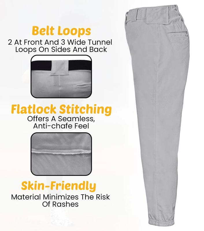 Penveer Pull-Up Youth Baseball Pants, Quarter Open Fly Boys Baseball Pants with Durable Snap & Elastic Bottom, T Ball Pants - (Grey)
