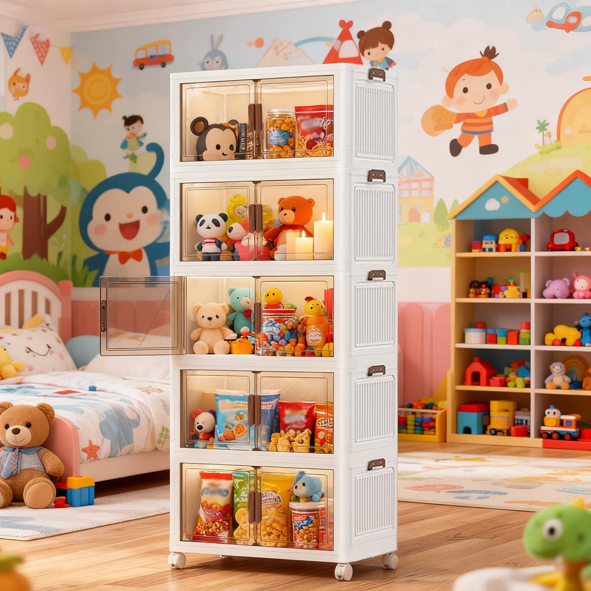 2/3/4/5 Layers    Plastic Storage Bins with Lids, Stackable Storage Containers with Wheels, Folding Storage Boxes, Collapsible Storage Bins, Closet Organizers and Storage for Living Room, Kitchen, Office, Dorm