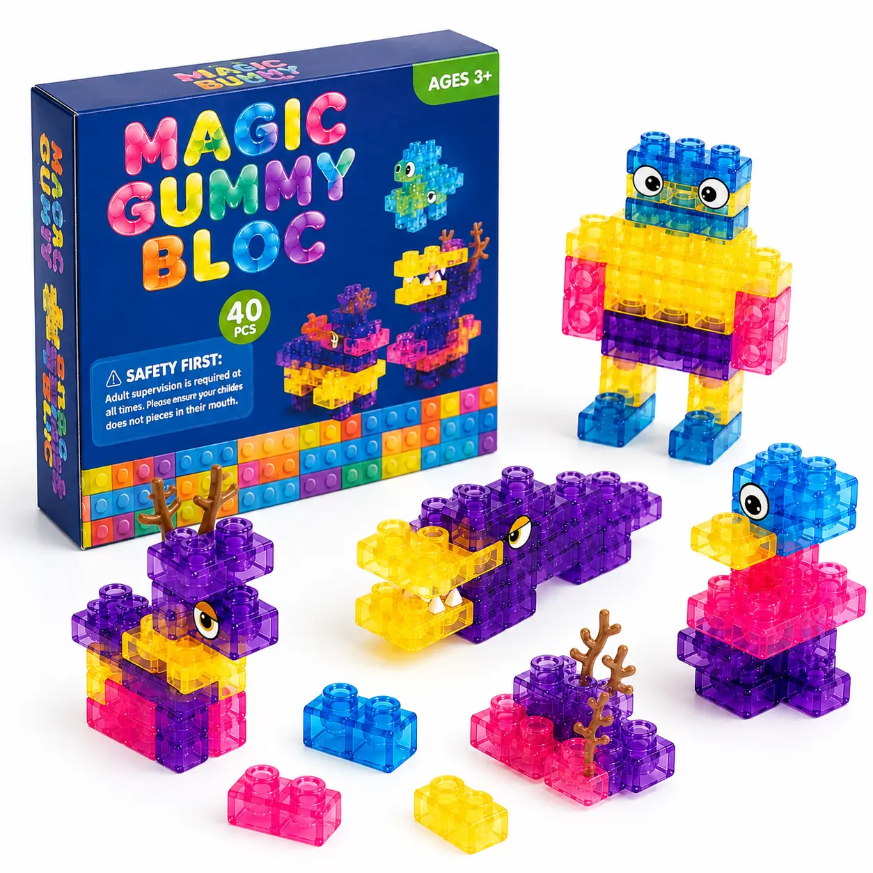 Soft Jelly Building Blocks for Kids, Squishy Multi-Color Stacking Blocks Toy Set, Sensory Tactile Puzzle Blocks for Toddlers Boys Girls