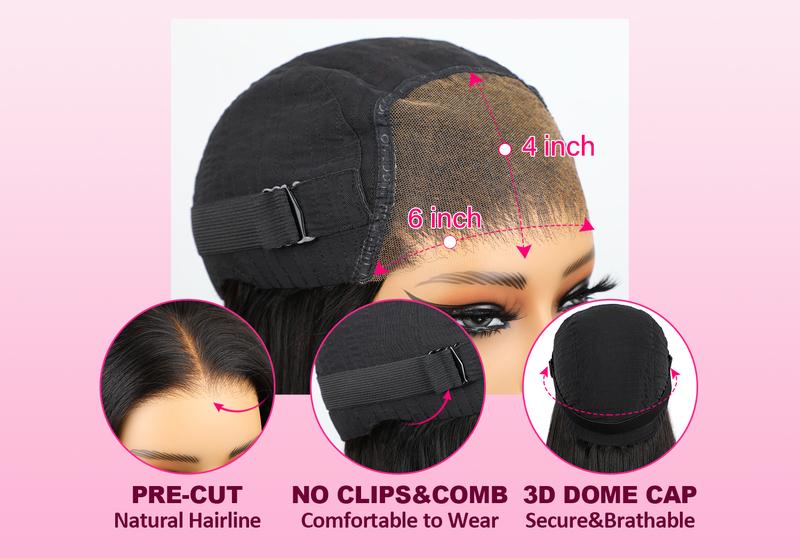 Reshine Straight Hair Wear Go Wig Glueless Human Hair Wigs for Women Short Straight Human Hair Wigs 180% Density