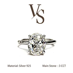 [Venus Jewelry] Lab Created Gemstone  3 CCT Clear Oval Shape Solid Silver 925 Ring