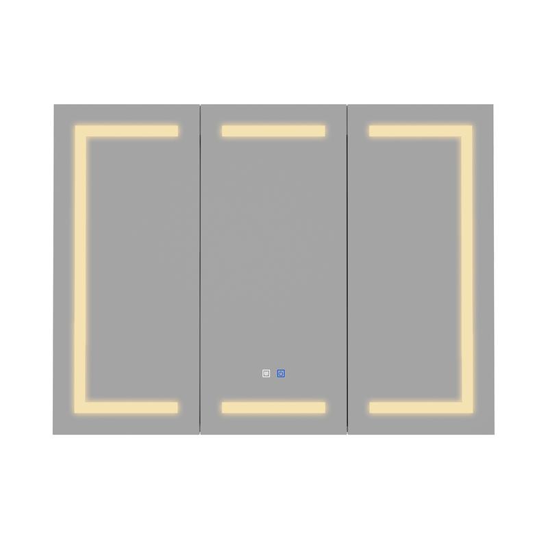 FUFU&GAGA 47.2" W Lighted Medicine Cabinet with Mirror, 3 Doors Illuminated Cabinet with Anti-Fog, Dimmable Brightness & Color Temperature, Bathroom Storage Surface Mount